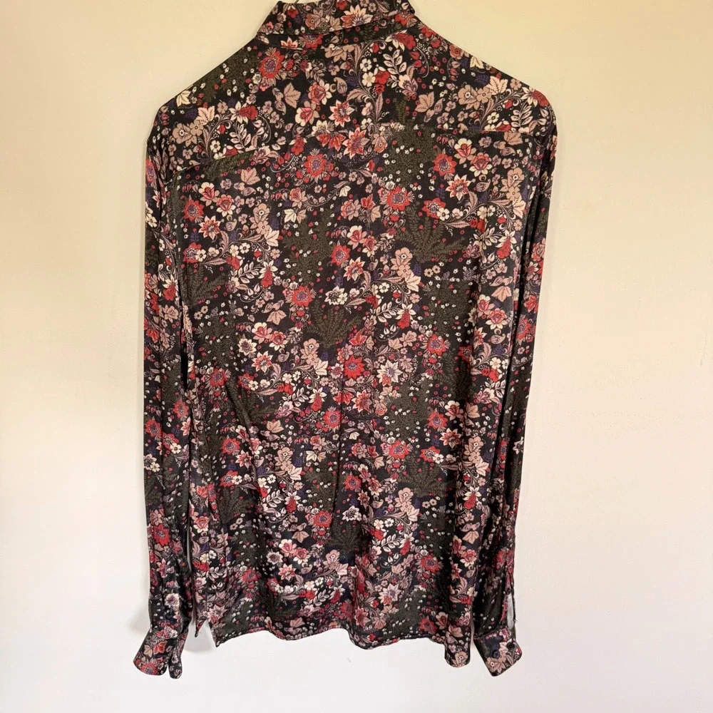 Zara Man Floral Viscose Satin Button‎ Down Shirt Relaxed Fit Long Sleeve Medium